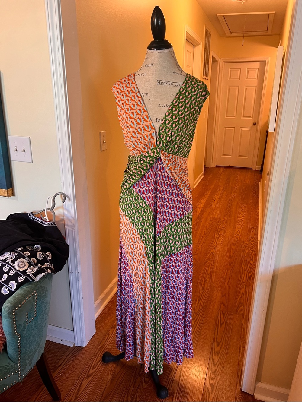 FARM Rio Colorblock Twist-Front Maxi Dress in Orange, Green & Purple